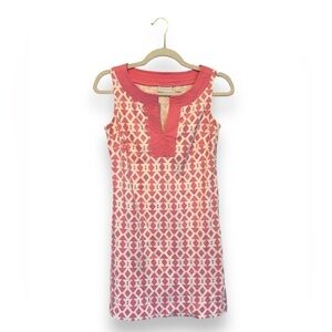 New York & Company | Pink and White Geometric Print Shift Dress | Size Small